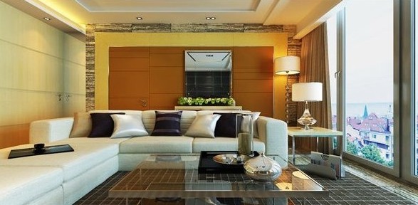Living room with floor to ceiling windows,3D models 