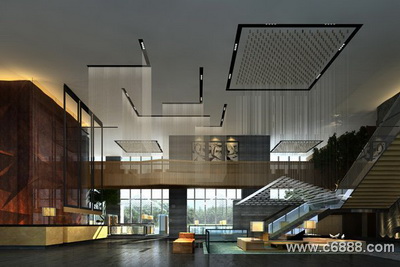 Large space of the modern-style hotel lobby,3D models 