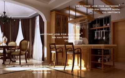 European style kitchen and dining room,3D models 