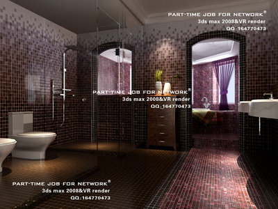 Bathroom with mosaic wall,3D models 