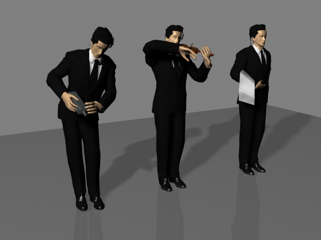 Waiters in Different Position: Pouring Wine, Playing Violin, Waiting Order