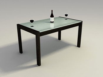 Solid wood table, glass tea set 3D Model of practical household furniture