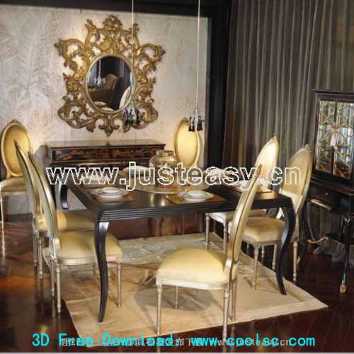 Combination of European luxury dining tables and chairs 3D Model (including materials)