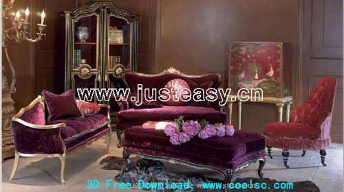 3D Model of sofa combination of European low-key (including materials)