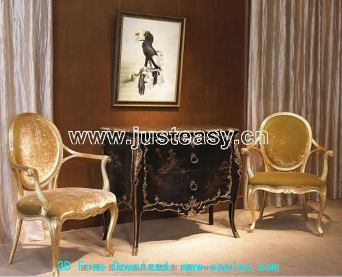 European retro chair 3D model (including materials)