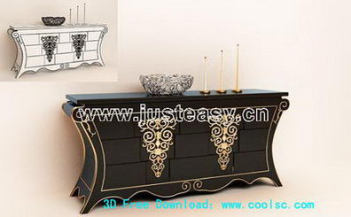 European-style entrance cabinet 3D model (including materials)