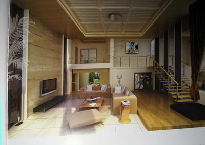 Hardcover good taste simple 3D model of the living room (including materials)