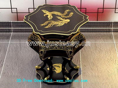 Chinese Dragon 3D Model of carved wooden bench