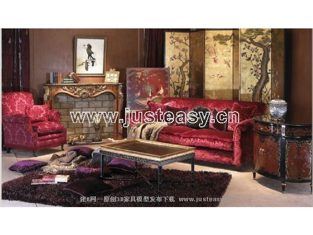 3D model of the whole European-style furniture (including materials)