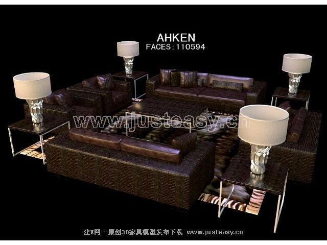 Furniture 3D model of the brown leather (with material)