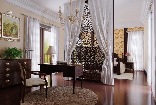 Continental simple 3D model of the bedroom