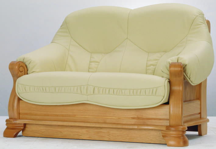 Green leather sofa wood bottom pair
