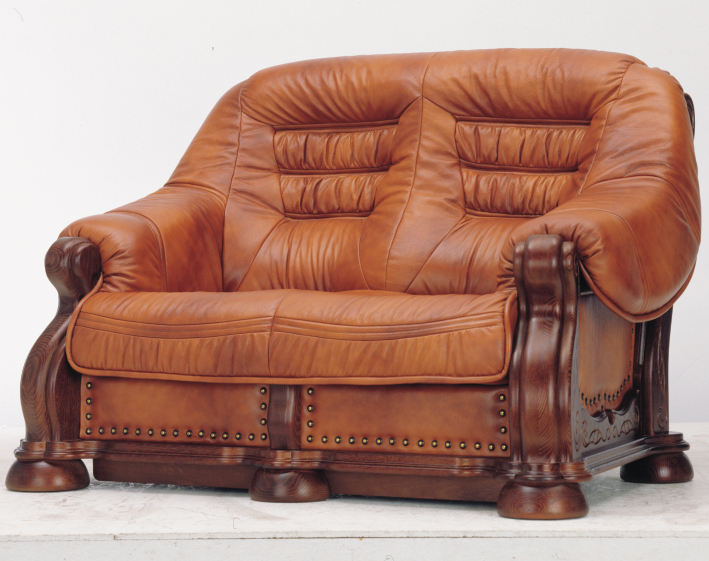 European wood bottom carved cowhide double sofa
