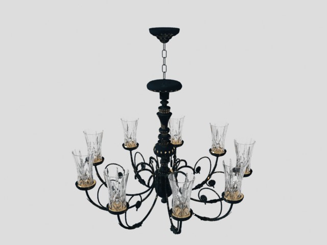 Glass, wrought iron carved droplight
