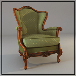 Europe type sofa cloth art single green wooden 3D models