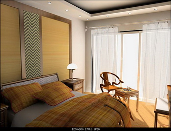 Warm and stylish bedroom model