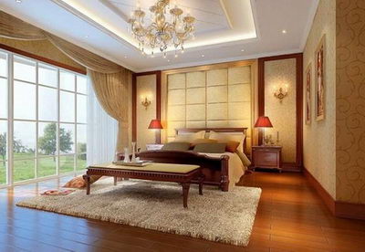 Warm and stylish bedroom model