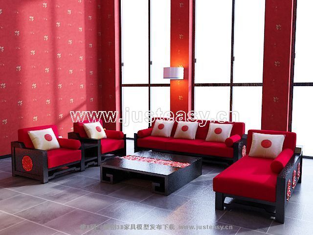 Big red sofa combination of modern Chinese