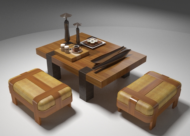 Southeast Asian style wood tables and chairs