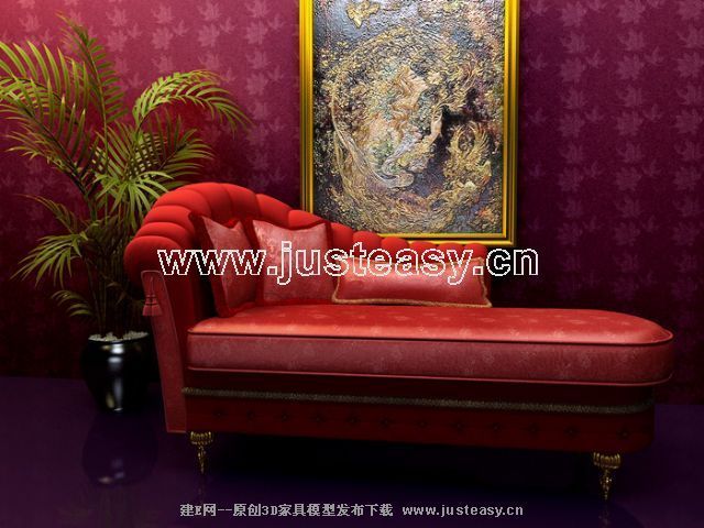Beauty by big red sofa