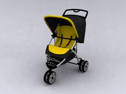 Yellow three-wheeled push baby carriages