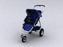 Blue three-wheeled push baby carriages