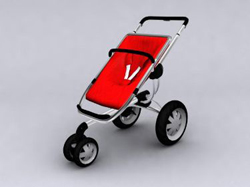 Big red three-wheeled push baby carriages