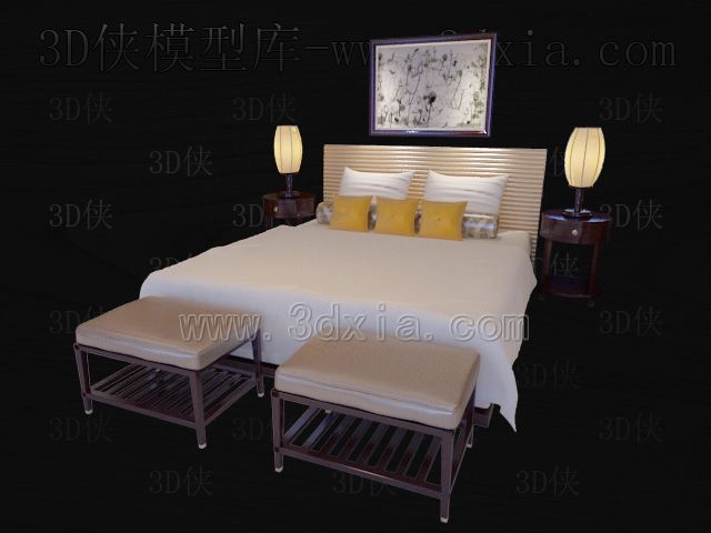 Double beds with lamps 3D models-6