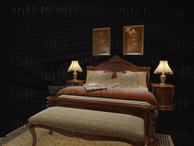 Double beds with lamps 3D models-8