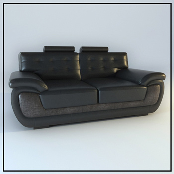 Black leather double sofa