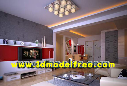 Modern red TV wall living room