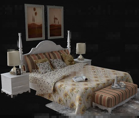 Sunflower Floral white double bed