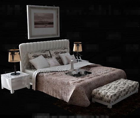 White bedside pink floral double bed