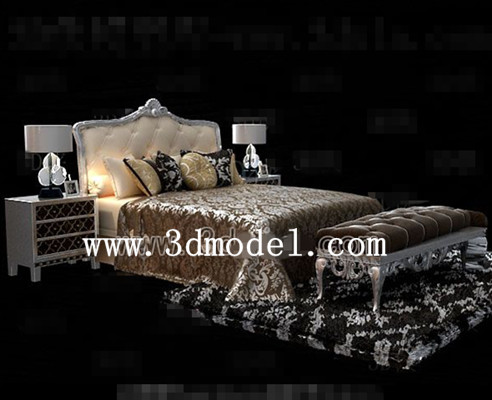Brown and light yellow double bed