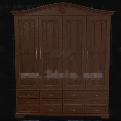 Brown three layers drawers wooden wardrobe