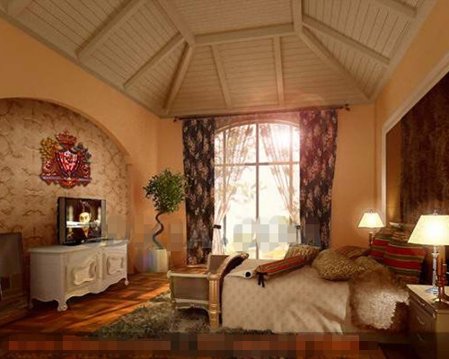 Exotic warm yellow bedroom