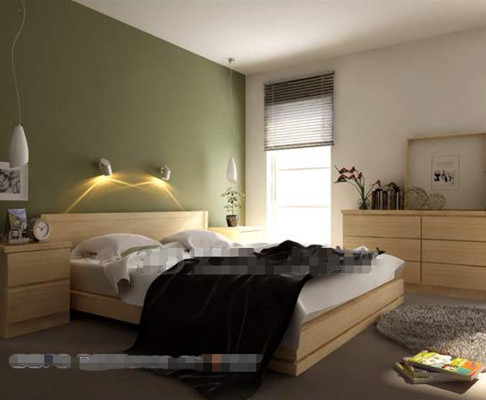 Simple green background wall bedroom