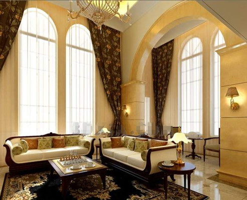 Pale yellow European-style living room