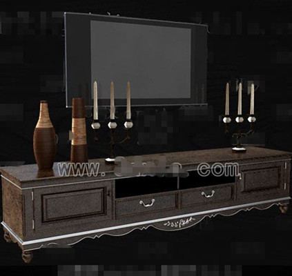 Brown trim white side TV cabinet
