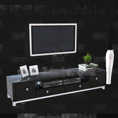 Black and gray with drawers TV cabinet