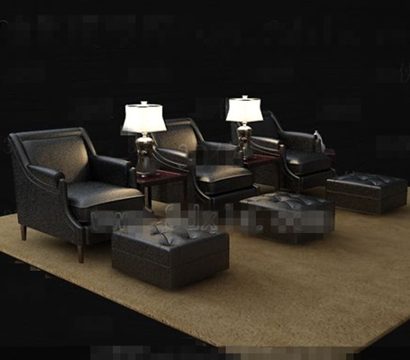 Black casual leather sofa combination