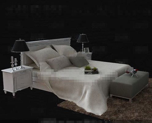 Wooden simple black and white double bed