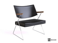 Black leather wooden armchair