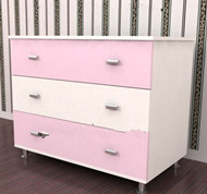 Pink white spliced bedside cabinet