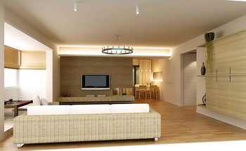 Chinese style spacious wooden living room
