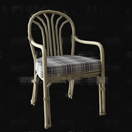 Gray and white checkered seat rattan chair