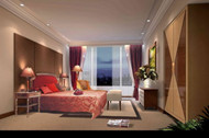 Warm dark spacious bedroom
