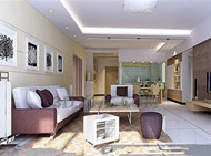 White and purple bright living room