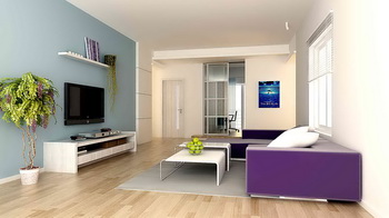 Cool colors dominated living room