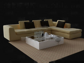 Pale yellow sofa and tea table combination